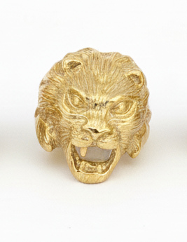Anello Testa di Leone – Argento 925 Placcato Oro Giallo | Occhi Bianchi o Rossi | Misura Regolabile