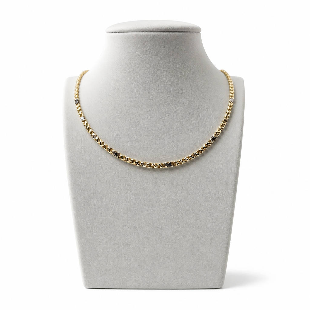 Collana Girocollo Bicolore Rolò Diamantata in Oro 18 Carati – 50 cm | CM Silver Jewels