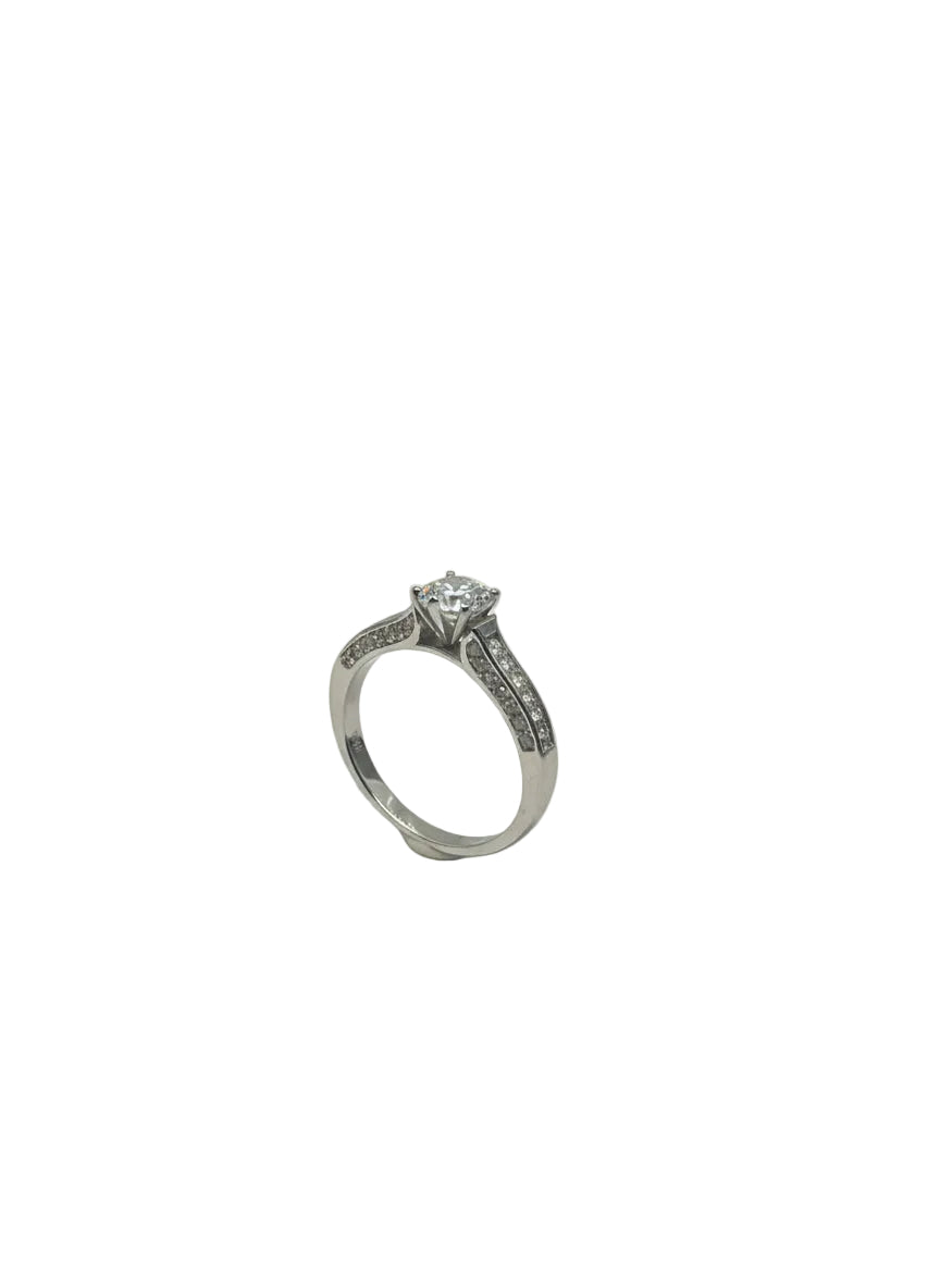 Anello Solitario da Donna in Argento 925 con Zircone Centrale e Pavé Laterale – Eleganza Infinita - Gioielleria CM SILVER & JEWELS