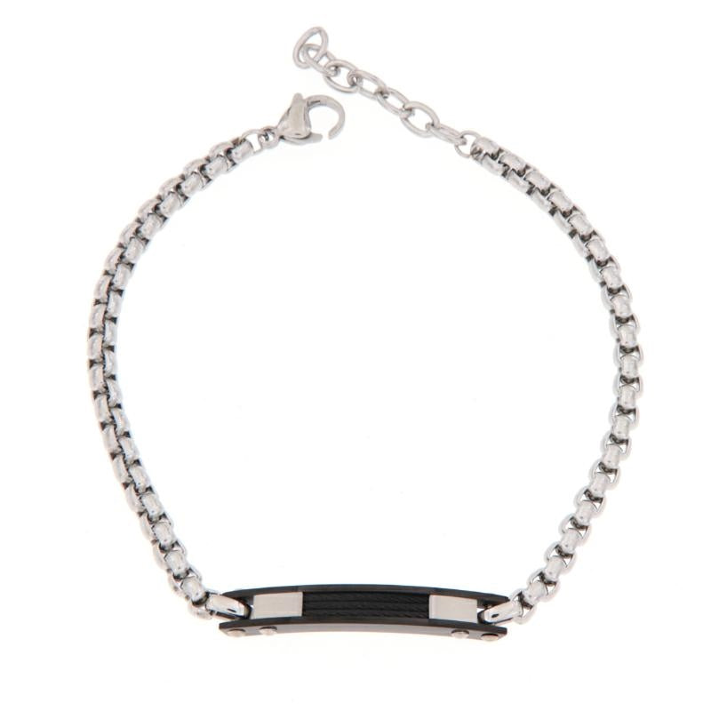 Bracciale Uomo in Acciaio con Dettaglio Nero