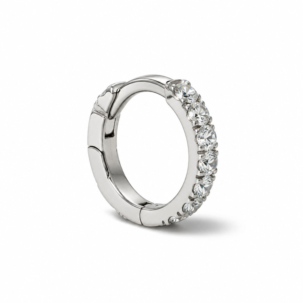 18 kt Gold Hoop Earrings with White Stones 11 × 2 mm | CM Silver Jewels