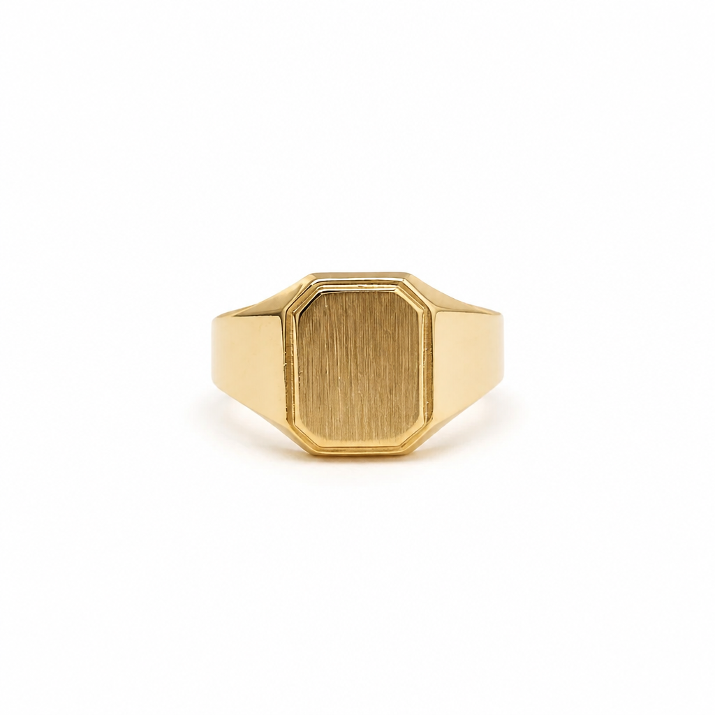 Anello Sigillo Uomo in Oro 18k (750) – Testa Satinata Ottagonale – Misura 18 | CM Silver Jewels