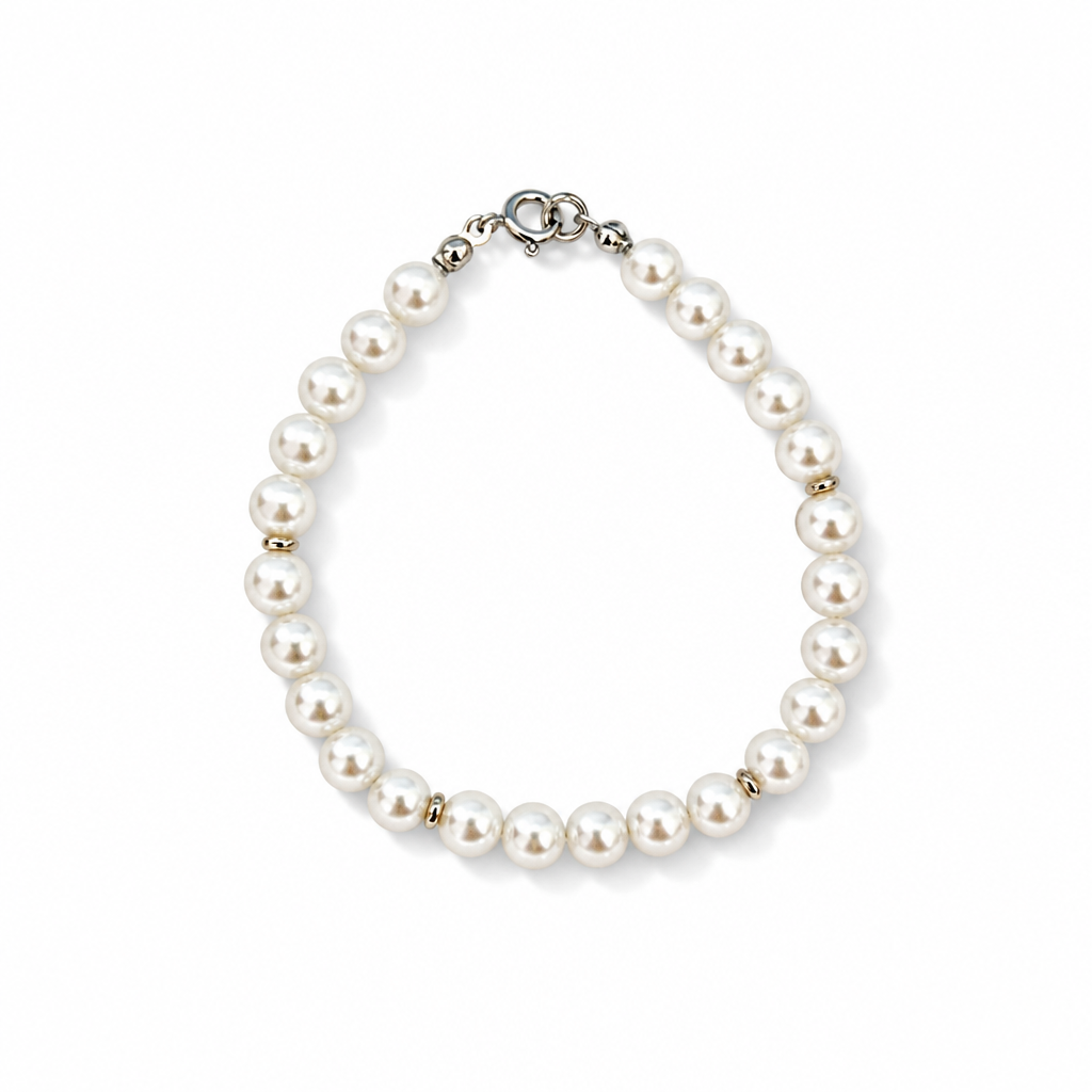 Bracciale Riflessi di Perla con Dettagli Argentati 18 cm | CM Silver Jewels