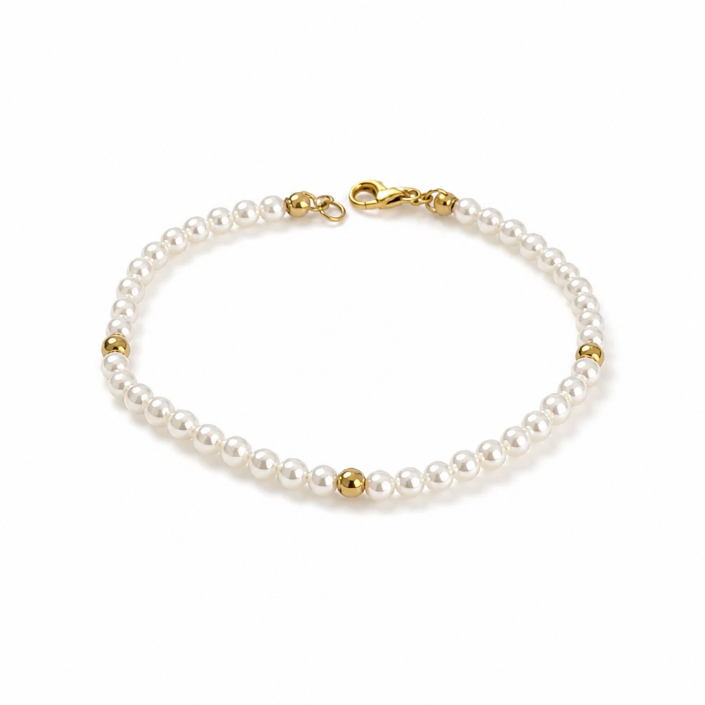 Bracciale Luce di Perle Chiare con Dettagli Dorati 19,5 cm | CM Silver Jewels