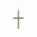 Crocifisso in Oro 18kt Bicolore Lavorazione a Spiga con Cristo – 35×17mm | CM Silver Jewels