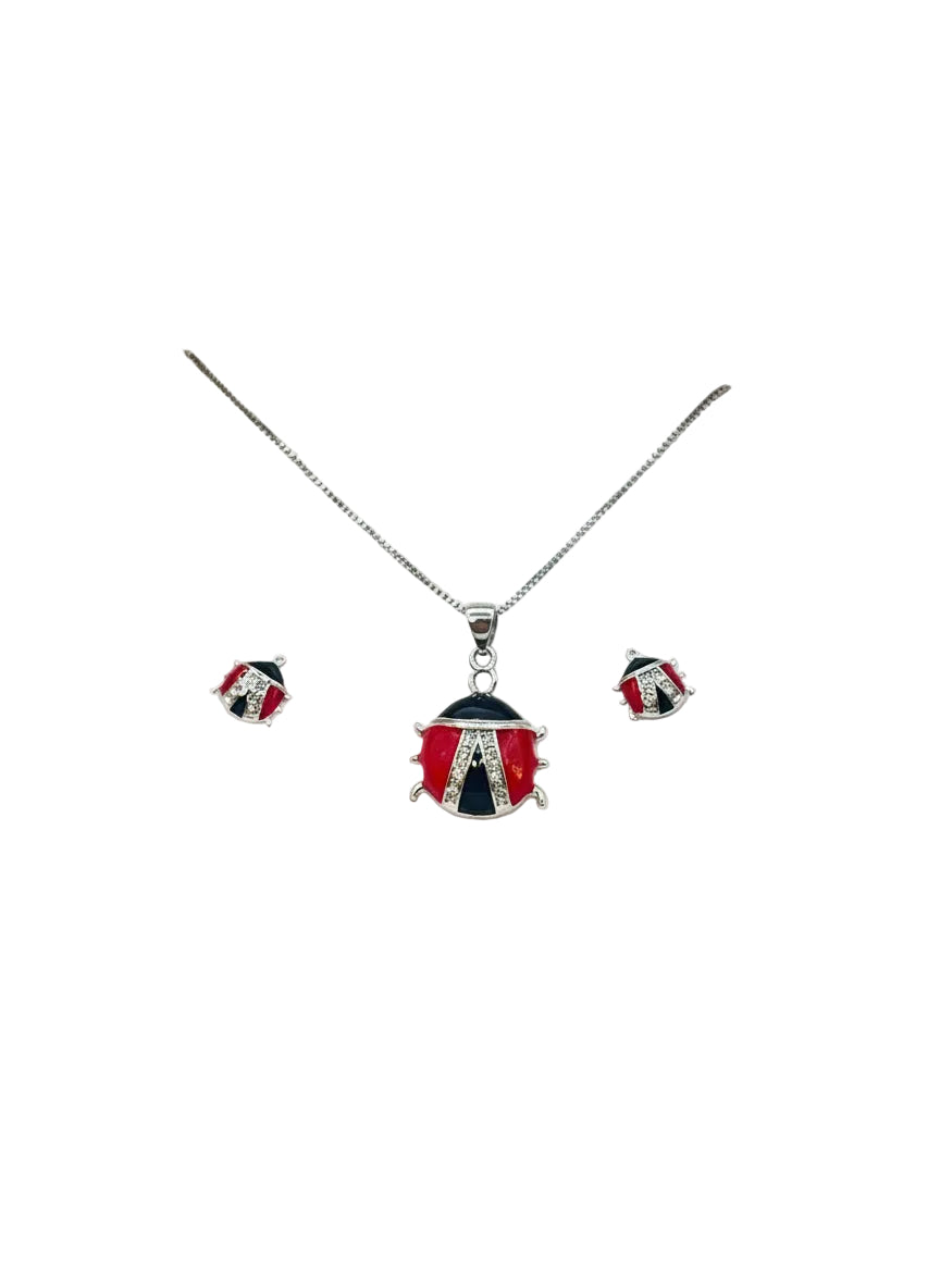 Set Bambina Coccinella in Argento 925 – Collana e Orecchini - Gioielleria CM SILVER & JEWELS