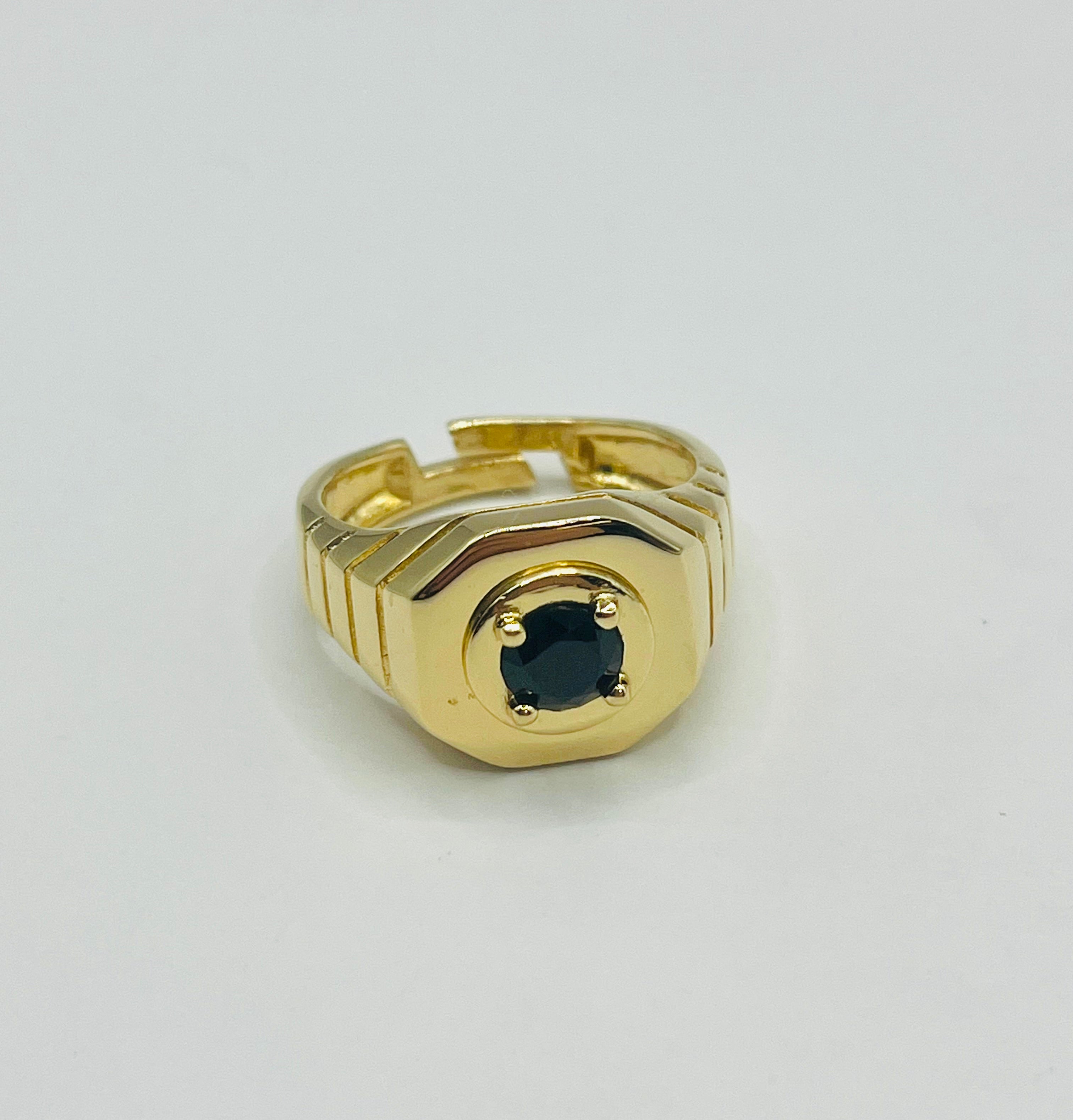 Anello Uomo in Argento 925 Placcato Oro – Lavorato con Pietra Bianca o Nera - Gioielleria CM SILVER & JEWELS