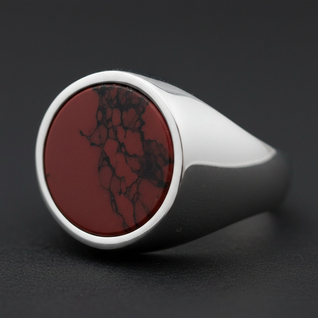 Anello Chevalier in Argento 925 con Pietra Naturale – 5 Colori, Misura Regolabile | CM Silver Jewels