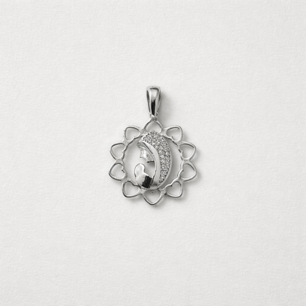 Pendente Madonna in Oro Bianco 18kt (750) – 18x27 mm | CM Silver Jewels