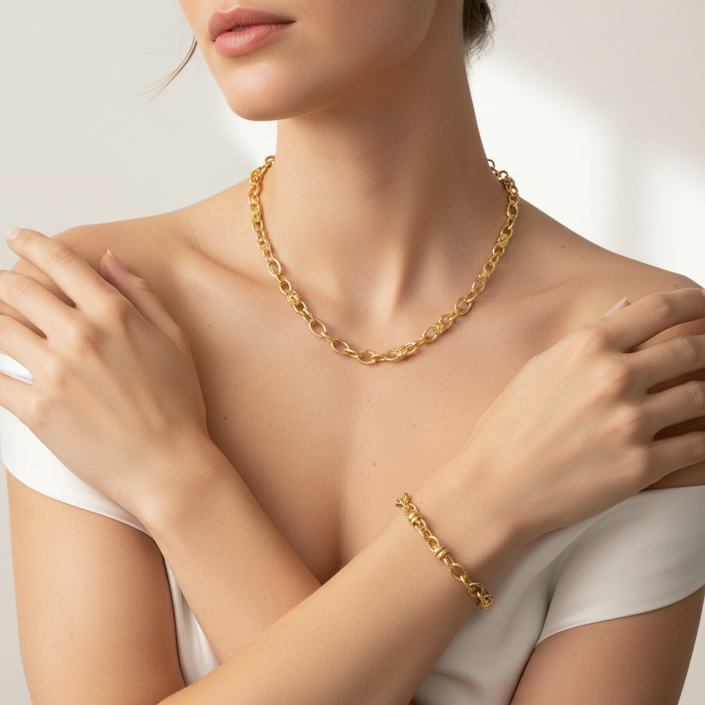 Set Collana e Bracciale Maglia "Audace" – Argento 925 Placcato Oro 18kt