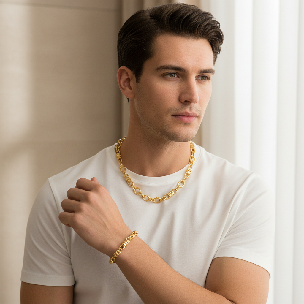 Set Collana e Bracciale Maglia "Audace" – Argento 925 Placcato Oro 18kt