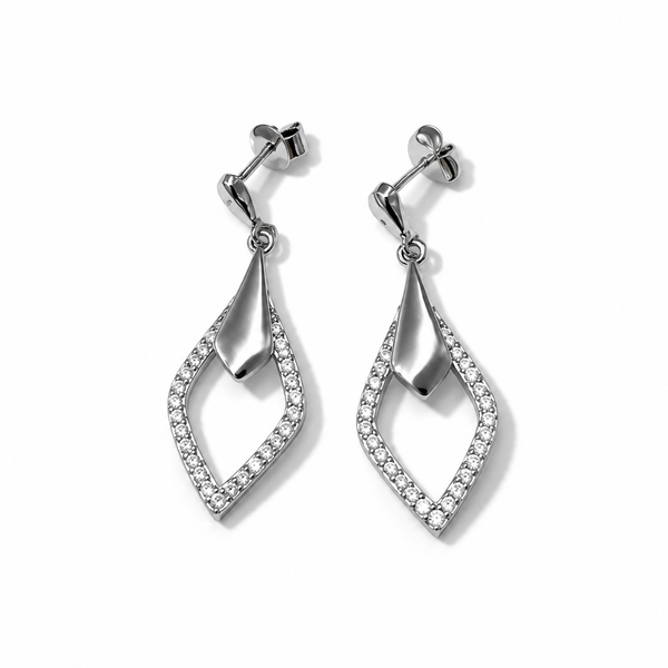 Orecchini Pendenti in Argento 925 con Pavé di Punti Luce – 35 mm | CM Silver Jewels