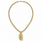 Collana bicolore in argento 925 e oro 24 kt con ciondolo Volto di Cristo e corona di spine, vista frontale su fondo bianco.”