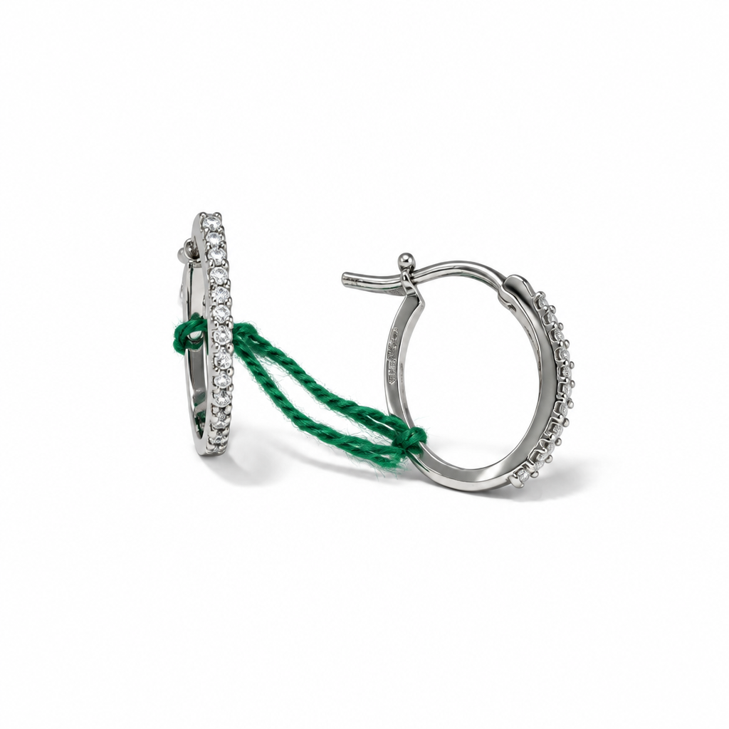 Orecchini in Oro Bianco a Cerchio con Pietre Sintetiche 15 × 2 mm | CM Silver Jewels