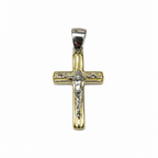 Crocetta Crocifisso in Oro 18kt Bicolore Oro Giallo e Oro Bianco – 30×15mm | CM Silver Jewels