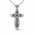 925 Sterling Silver Necklace with Filigree Cross and Black Stones – 45 cm | CM Silver Jewels