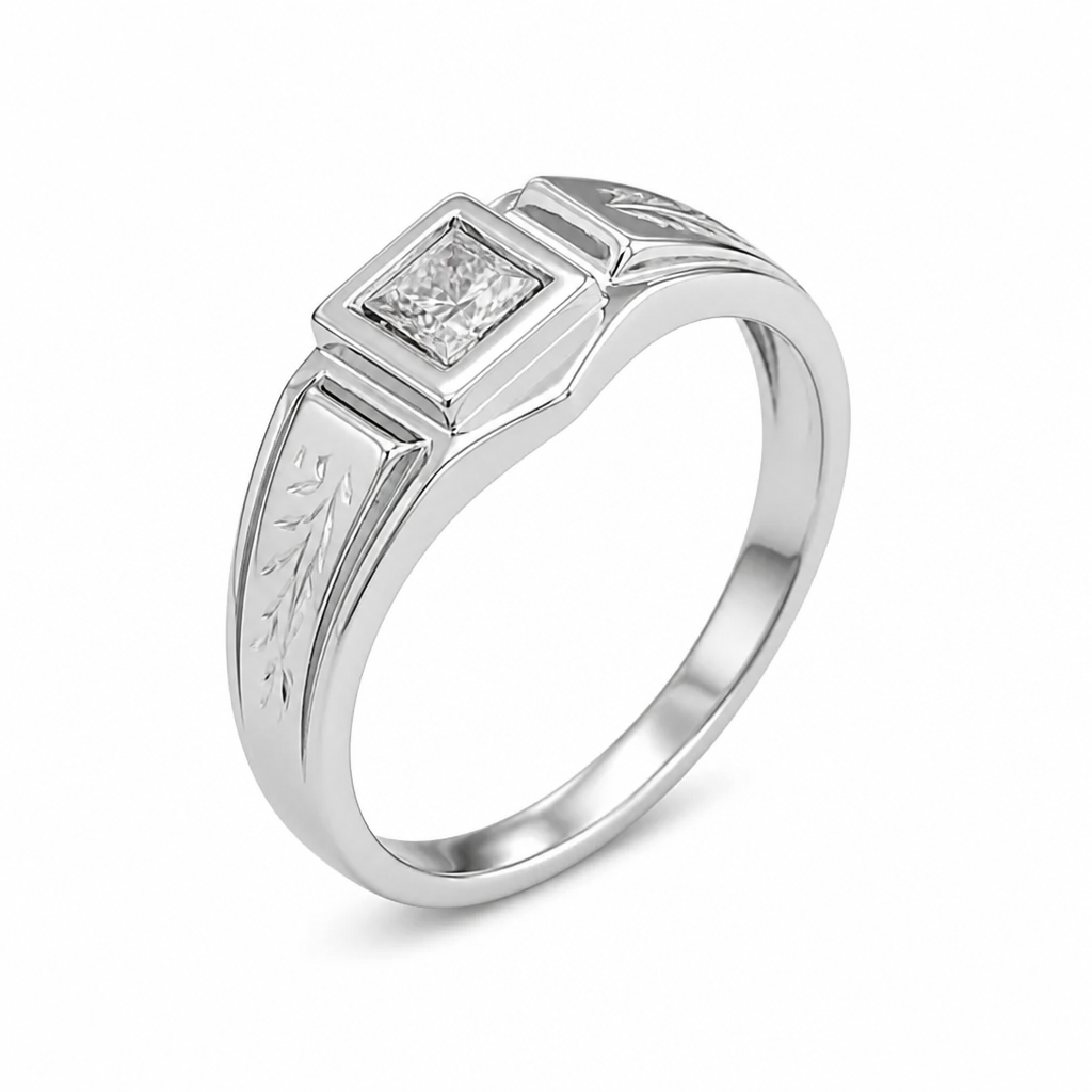 Anello Solitario Uomo in Oro Bianco 18k 750 con Pietra Bianca – Misura 20 | CM Silver Jewels
