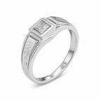 Anello Solitario Uomo in Oro Bianco 18k 750 con Pietra Bianca – Misura 20 | CM Silver Jewels