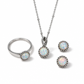 Parure in Argento 925 con Opale Sintetico, Collana 45 cm e Anello 17 | CM Silver Jewels