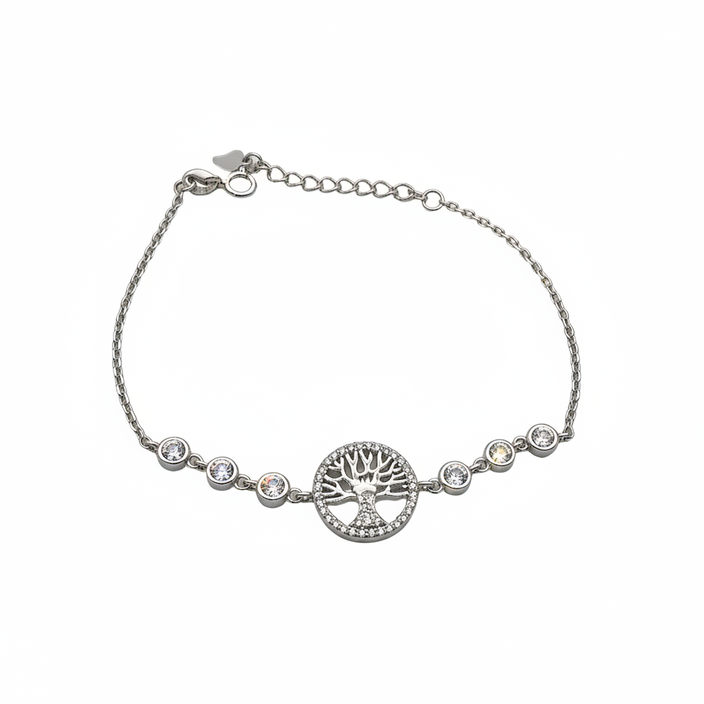 Bracciale Albero della Vita con Punti Luce in Argento 925 – Lunghezza Regolabile | CM Silver Jewels