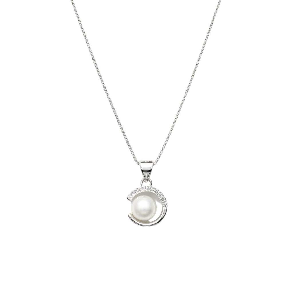 Collana "Luce di Luna" in Argento 925 con Perla e Pavé di Zirconi