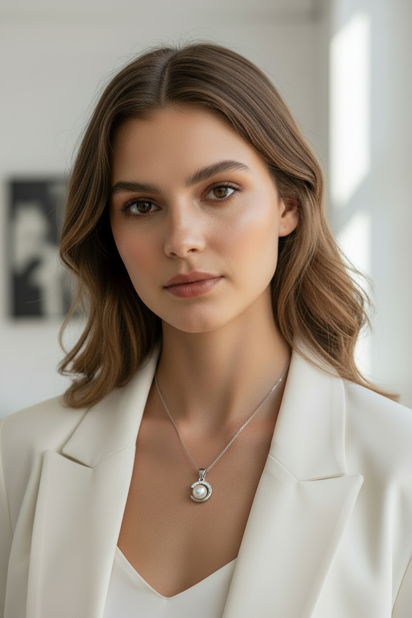 Collana "Luce di Luna" in Argento 925 con Perla e Pavé di Zirconi