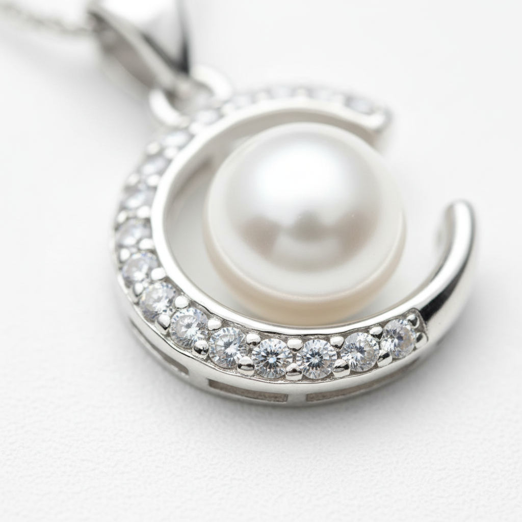 Collana "Luce di Luna" in Argento 925 con Perla e Pavé di Zirconi