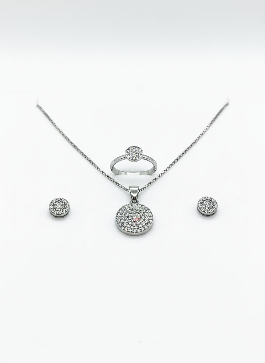 Set Donna Eleganza Brillante in Argento 925 – Collana,Anello e Orecchini - Gioielleria CM SILVER & JEWELS
