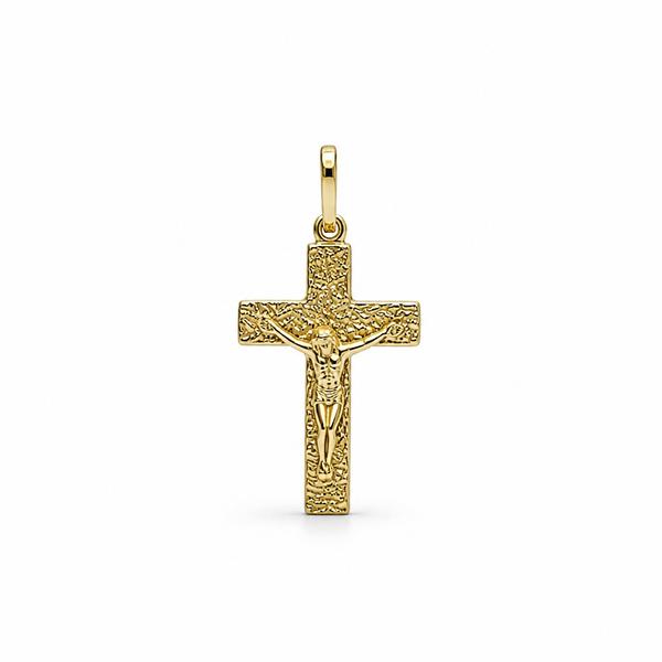 Croce di Gesù in Argento 925 Placcato Oro Giallo – Ciondolo Religioso Artigianale | CM Silver Jewels