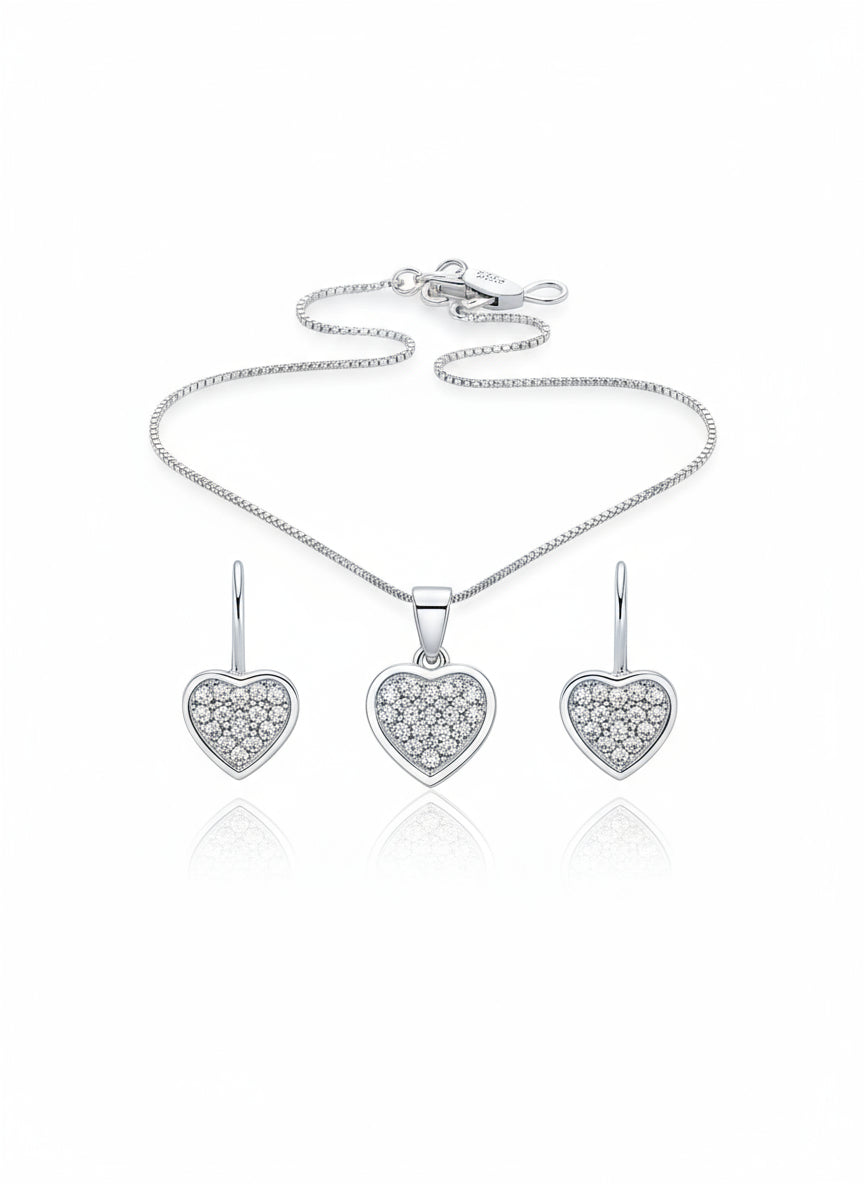 Set Cuore Brillante in Argento 925 – Collana e Orecchini Coordinati - Gioielleria CM SILVER & JEWELS