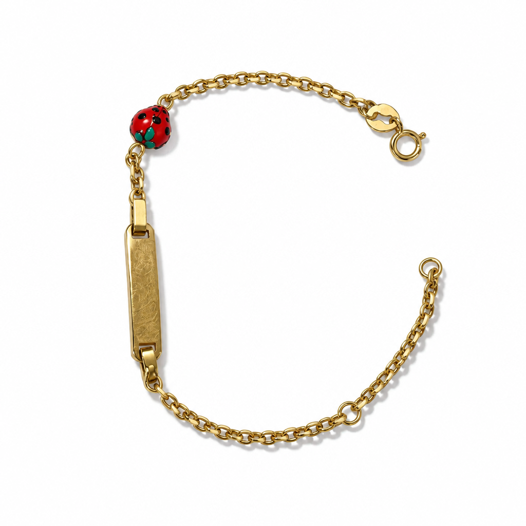 Bracciale in Oro Giallo 18 kt con Targhetta e Dettaglio Rosso 14 cm | CM Silver Jewels