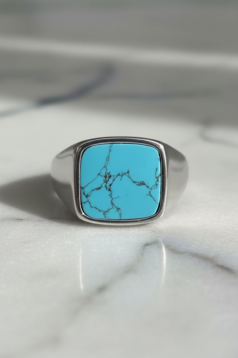 Anello Chevalier Quadrato in Argento 925 con Pietra Naturale – 3 Colori, Misura Regolabile | CM Silver Jewels