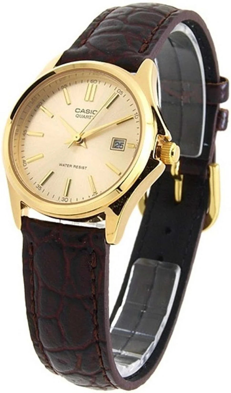 Montre Femme CASIO LTP-1183Q-9A – Analogique Quartz, Cadran Champagne, Bracelet Cuir | CM Silver Jewels