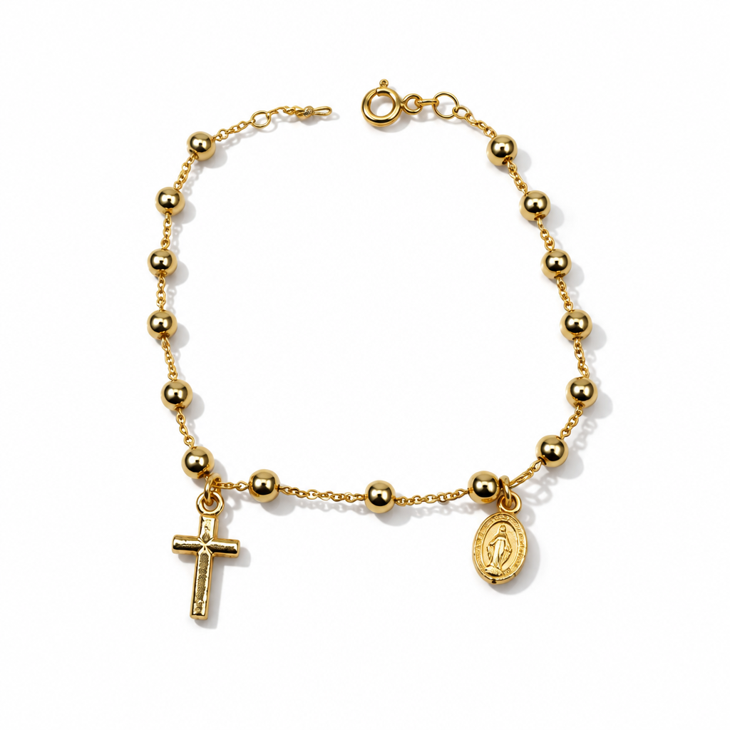 Bracciale Rosario in Oro 18 kt con Croce e Madonna 19,5 cm | CM Silver Jewels