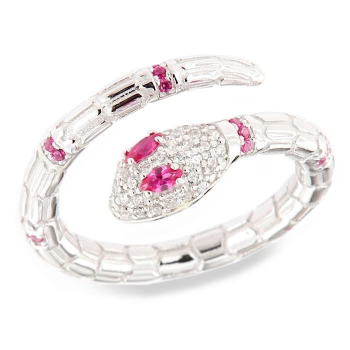 Anello Serpente in Argento 925 con Pietra Verde o Rossa – Regolabile Misura 10–20