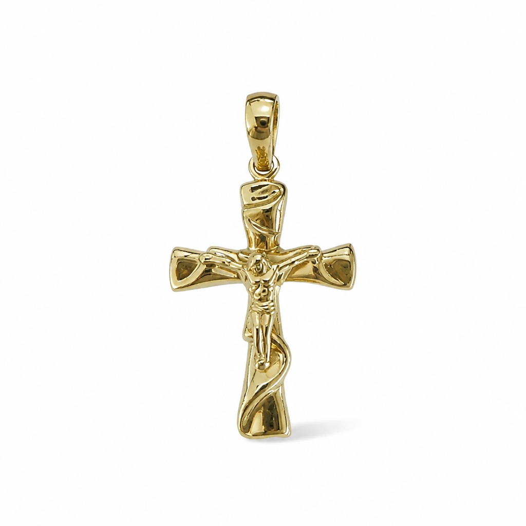 Croce Bicolore in Oro 18 Carati con Cristo – 6 cm | CM Silver Jewels