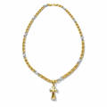 Collana in argento 925 placcato oro bicolore con maglie dorate e argentate e ciondolo a croce su fondo bianco