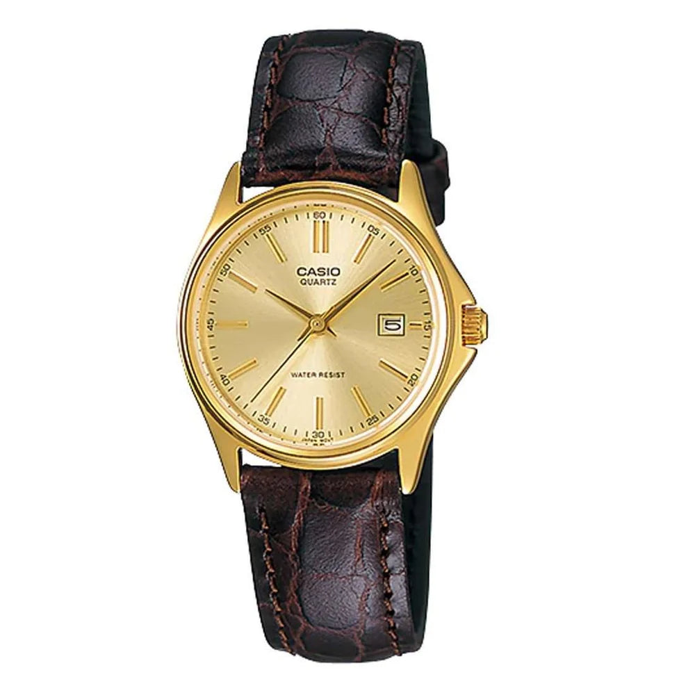 Montre Femme CASIO LTP-1183Q-9A – Analogique Quartz, Cadran Champagne, Bracelet Cuir | CM Silver Jewels