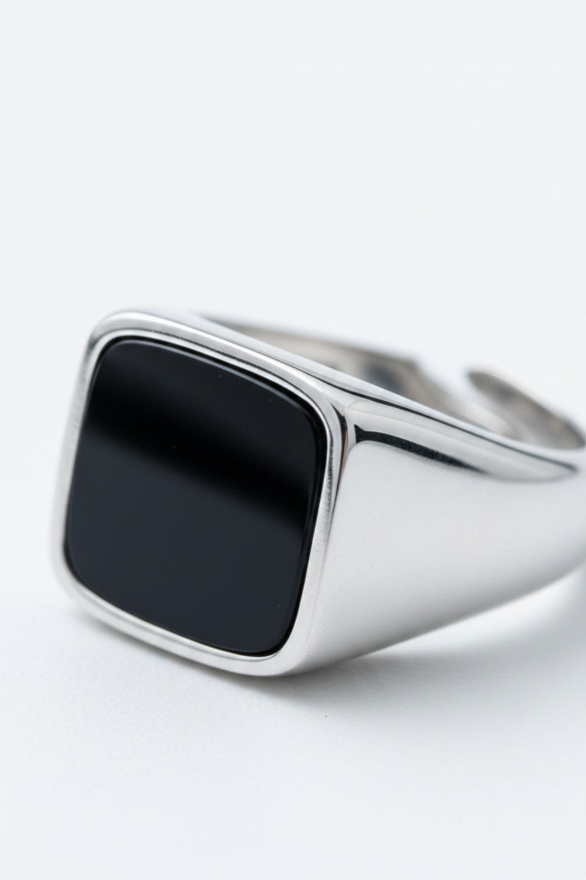 Anello Chevalier Quadrato in Argento 925 con Pietra Naturale – 3 Colori, Misura Regolabile | CM Silver Jewels