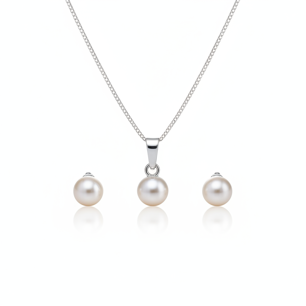 Silver Pearl Set - Necklace and Earrings
