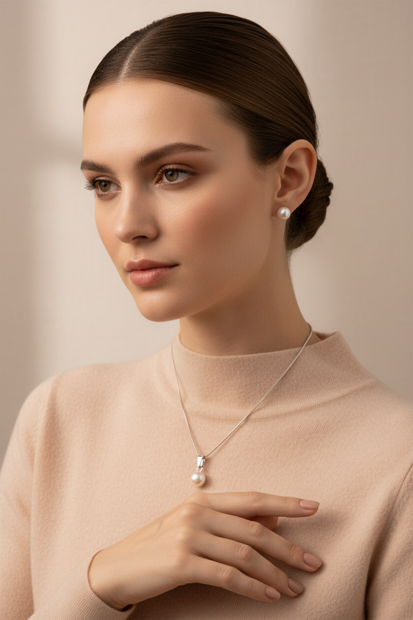 Silver Pearl Set - Necklace and Earrings