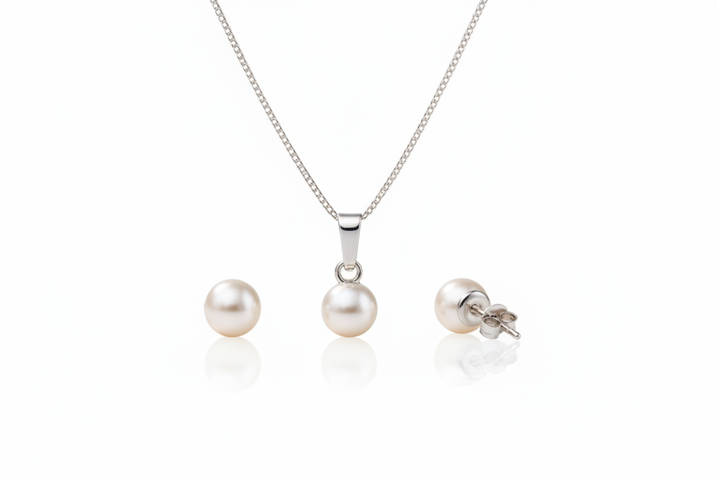 Silver Pearl Set - Necklace and Earrings