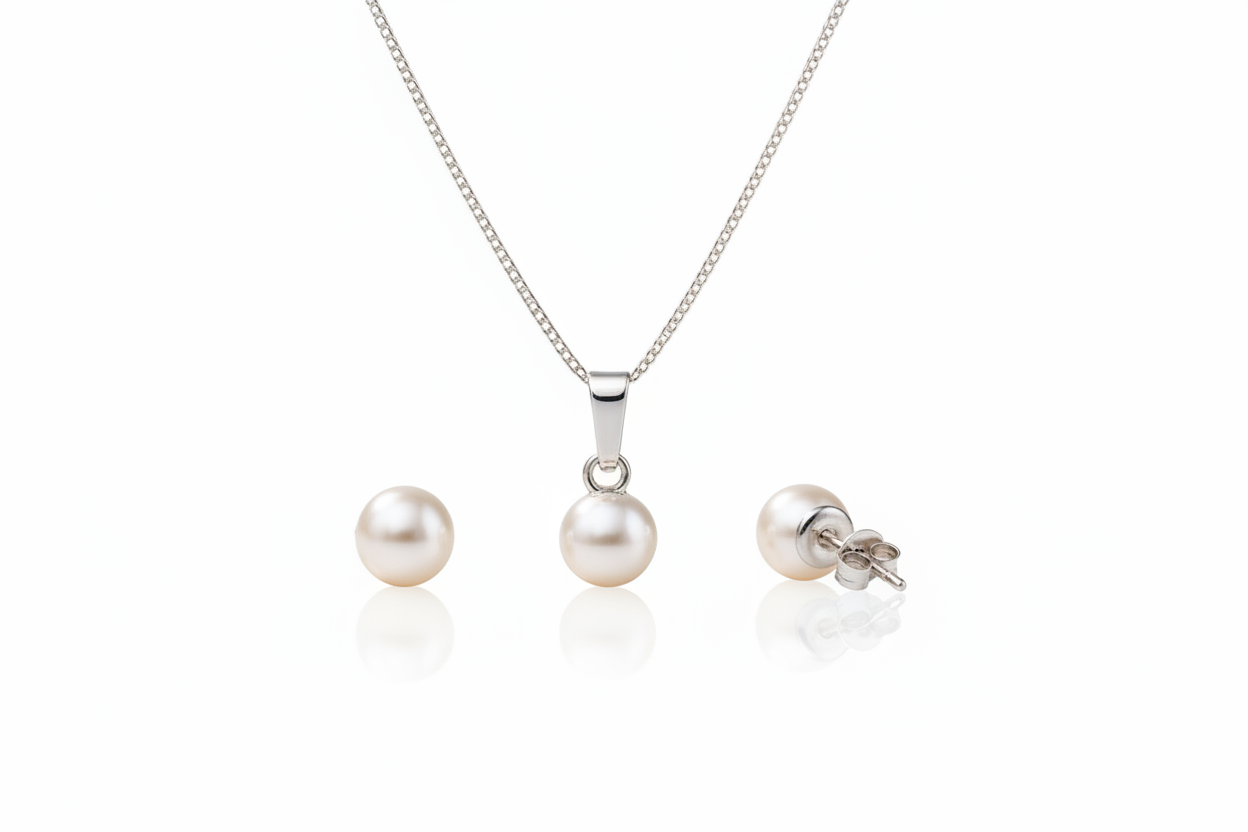 Silver Pearl Set - Necklace and Earrings