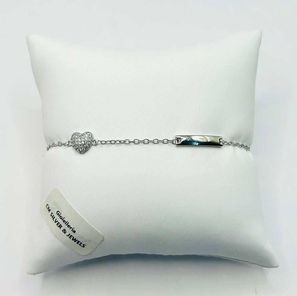 925 Silver Girls' Bracelet with Heart and Tag - 16 cm (with 3 cm extension) - Elegance and Sweetness at an Unmissable Price