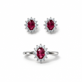 Set Regina con Pietra Rossa, Anello Regolabile e Orecchini 10 mm | CM Silver Jewels