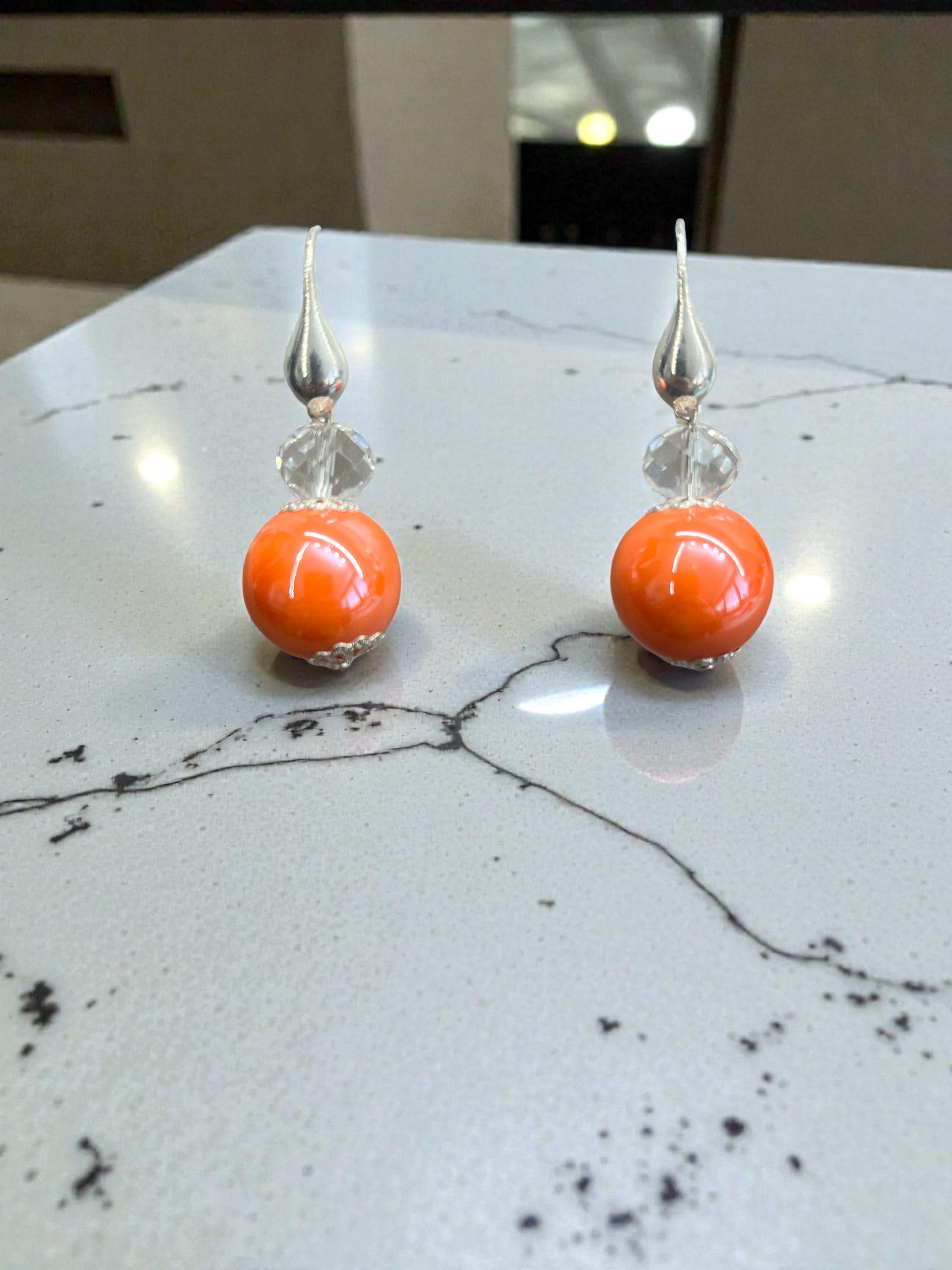 Orecchini Artigianali in Ceramica Arancione e Argento 925