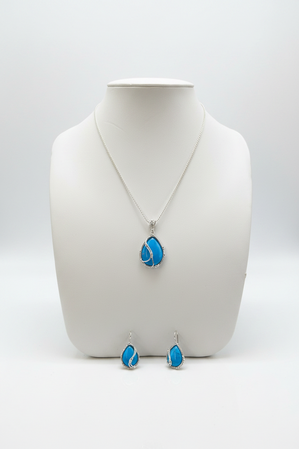 Parure in Argento 925 con Turchese Azzurro e Zirconi – Collana + Orecchini | CM Silver Jewels