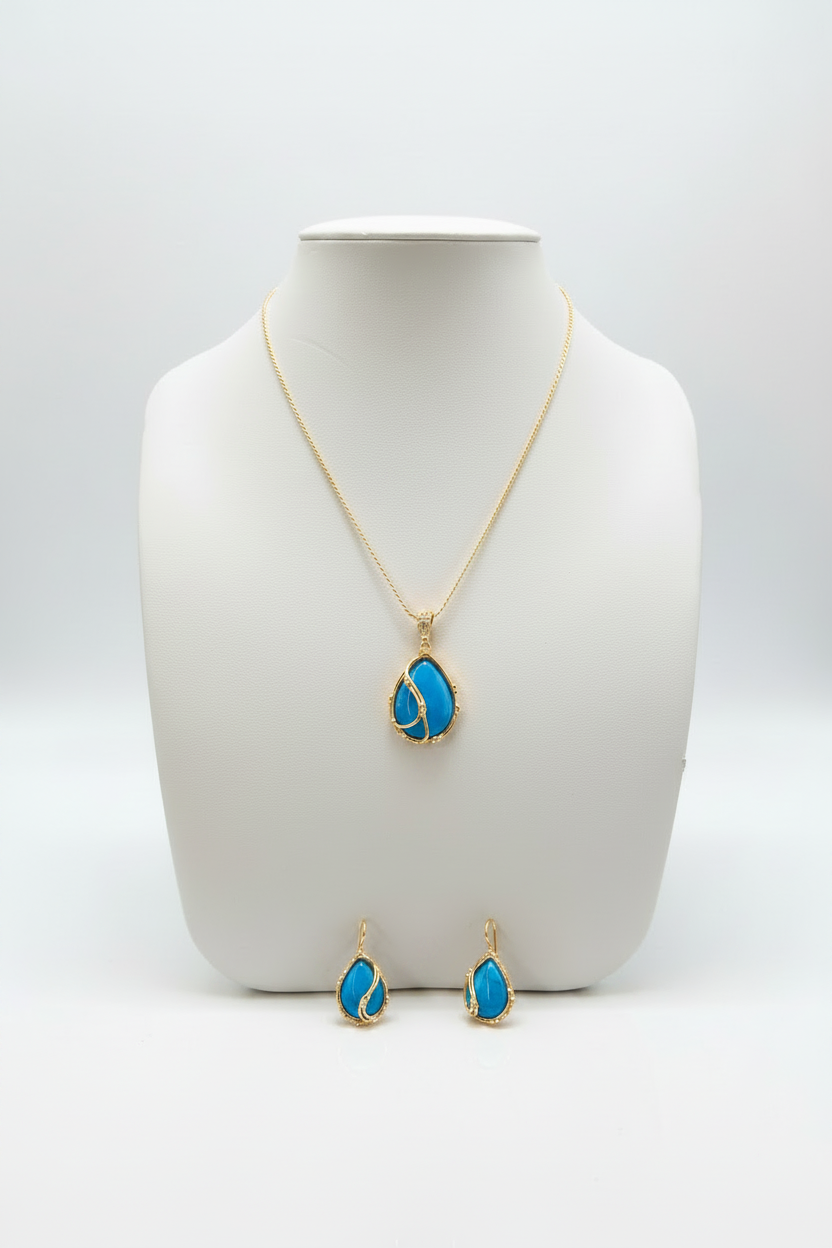 Parure in Argento 925 con Turchese Azzurro e Zirconi – Collana + Orecchini | CM Silver Jewels