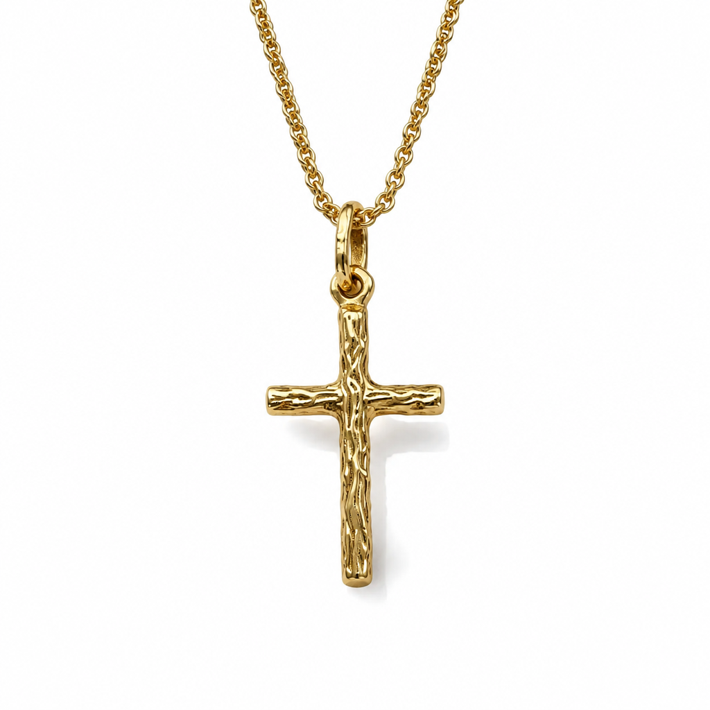 Collana in Argento 925 Placcato Oro 24 Carati con Croce Lavorata 42 cm | CM Silver Jewels