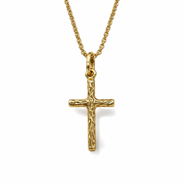 Collana in Argento 925 Placcato Oro 24 Carati con Croce Lavorata 42 cm | CM Silver Jewels